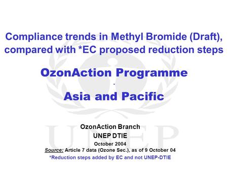 OzonAction Programme - Asia and Pacific OzonAction Branch UNEP DTIE October 2004 Source: Article 7 data (Ozone Sec.), as of 9 October 04 *Reduction steps.