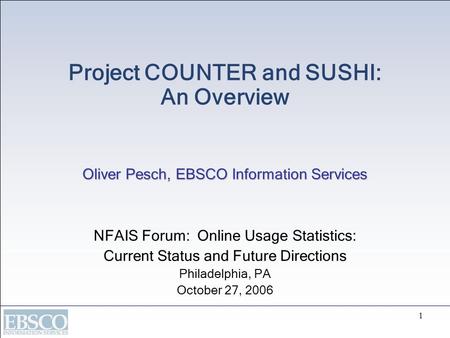 NFAIS Forum:  Online Usage Statistics: