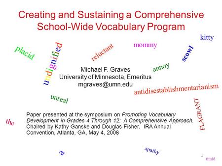 Creating and Sustaining a Comprehensive School-Wide Vocabulary Program