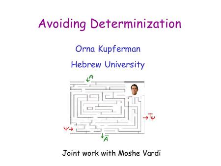 Avoiding Determinization Orna Kupferman Hebrew University Joint work with Moshe Vardi.
