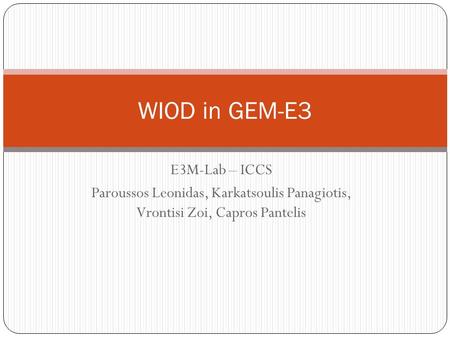 WIOD in GEM-E3 E3M-Lab – ICCS