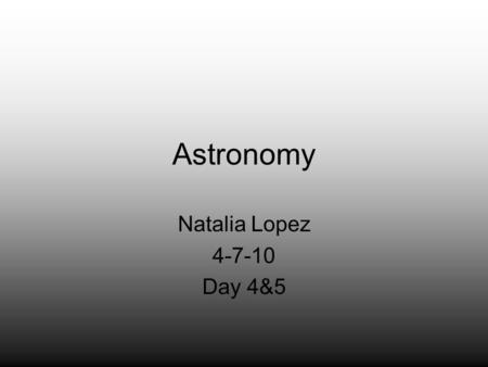 Astronomy Natalia Lopez 4-7-10 Day 4&5. Terms RotationRevolutionTides SeasonsAsteroidsComet Meteor Lunar Eclipse Solar Eclipse Solar System.