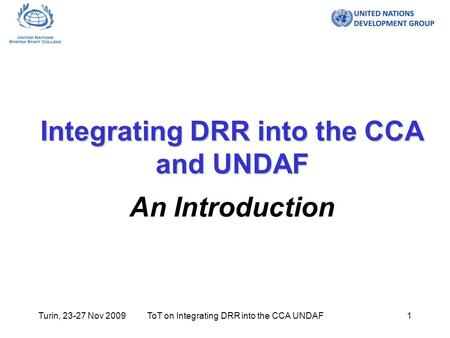 Turin, 23-27 Nov 2009ToT on Integrating DRR into the CCA UNDAF1 Integrating DRR into the CCA and UNDAF Integrating DRR into the CCA and UNDAF An Introduction.