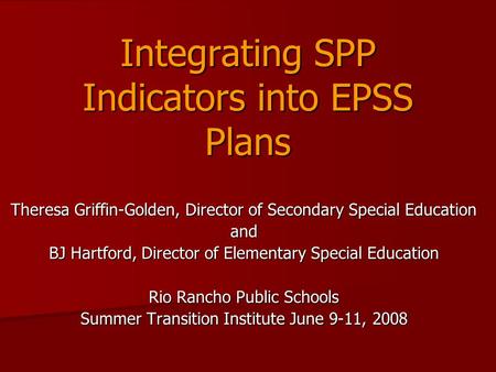 Integrating SPP Indicators into EPSS Plans