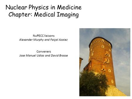 Nuclear Physics in Medicine Chapter: Medical Imaging NuPECC liaisons Alexander Murphy and Faiçal Azaiez Conveners Jose Manuel Udias and David Brasse.