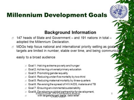 Millennium Development Goals Background Information