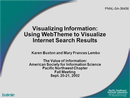 Visualizing Information: Using WebTheme to Visualize Internet Search Results Karen Buxton and Mary Frances Lembo The Value of Information: American Society.