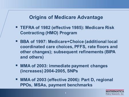Medicare Advantage: Background and Current Status by Marsha Gold, Sc.D. Senior Fellow Mathematica Policy Research, Inc. May 4, 2008 Presented at Alliance.