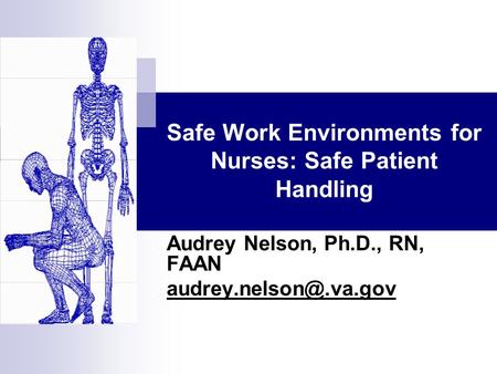 Safe Work Environments for Nurses: Safe Patient Handling Audrey Nelson, Ph.D., RN, FAAN