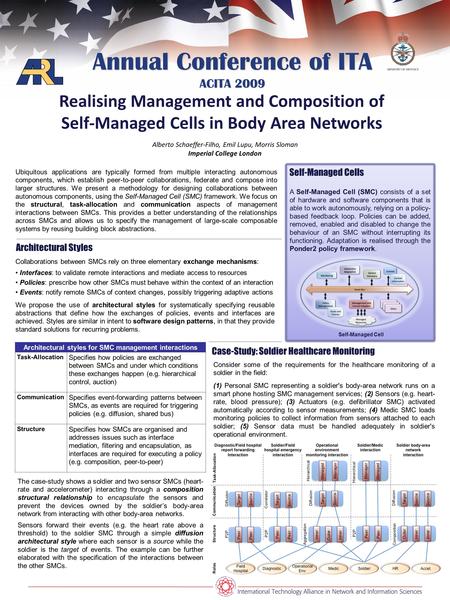 Annual Conference of ITA ACITA 2009 Realising Management and Composition of Self-Managed Cells in Body Area Networks Alberto Schaeffer-Filho, Emil Lupu,
