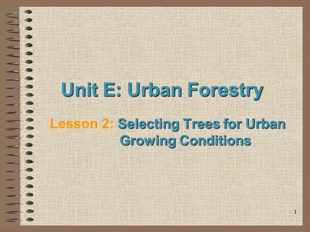1 Unit E: Urban Forestry Selecting Trees for Urban Growing Conditions Lesson 2: Selecting Trees for Urban Growing Conditions.