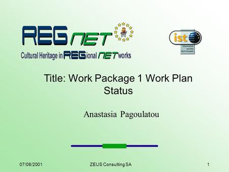 07/06/2001ZEUS Consulting SA1 Title: Work Package 1 Work Plan Status Anastasia Pagoulatou.