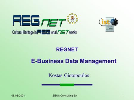 08/06/2001ZEUS Consulting SA1 REGNET E-Business Data Management Kostas Giotopoulos.