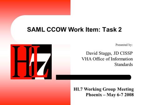 SAML CCOW Work Item: Task 2