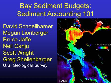 Bay Sediment Budgets: Sediment Accounting 101 David Schoellhamer Megan Lionberger Bruce Jaffe Neil Ganju Scott Wright Greg Shellenbarger U.S. Geological.
