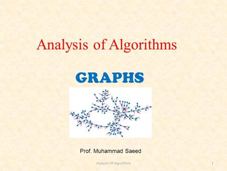 GRAPHS Prof. Muhammad Saeed Analysis of Algorithms Analysis Of Algorithms1.