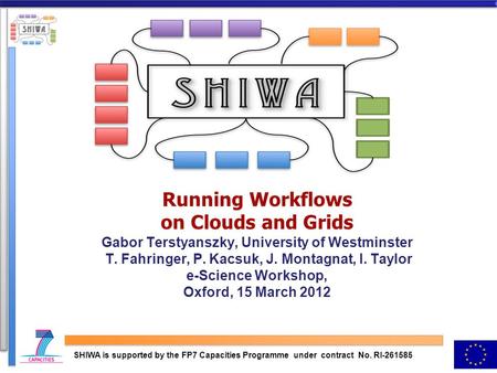 Running Workflows on Clouds and Grids Gabor Terstyanszky, University of Westminster T. Fahringer, P. Kacsuk, J. Montagnat, I. Taylor e-Science Workshop,