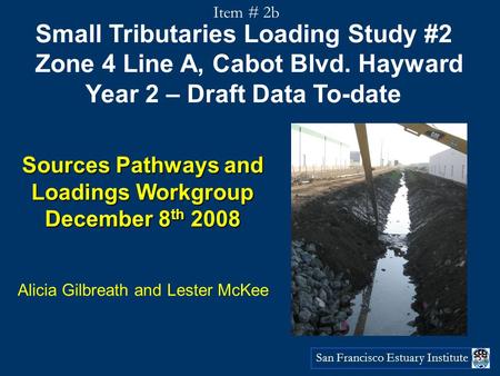 San Francisco Estuary Institute Small Tributaries Loading Study #2 Zone 4 Line A, Cabot Blvd. Hayward Year 2 – Draft Data To-date Sources Pathways and.