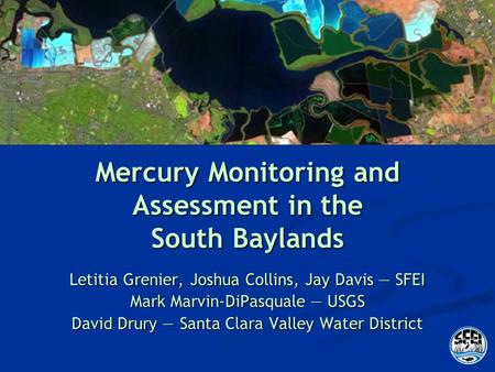 Mercury Monitoring and Assessment in the South Baylands Letitia Grenier, Joshua Collins, Jay Davis SFEI Mark Marvin-DiPasquale USGS David Drury Santa Clara.