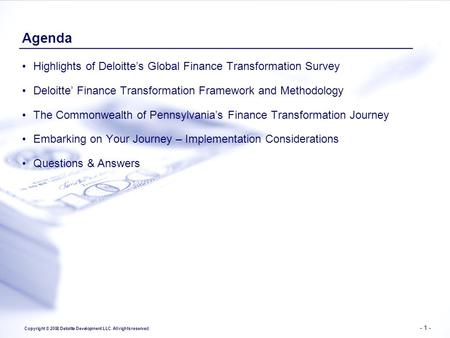 Agenda Highlights of Deloitte’s Global Finance Transformation Survey
