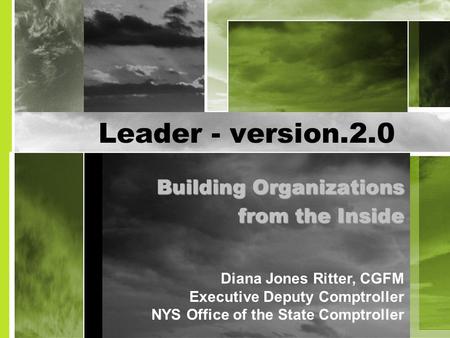 Leader - version.2.0 Building Organizations from the Inside Diana Jones Ritter, CGFM Executive Deputy Comptroller NYS Office of the State Comptroller.