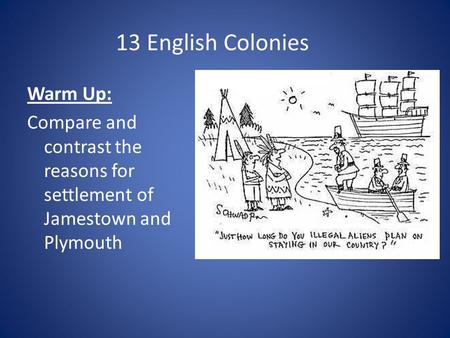 13 English Colonies Warm Up: