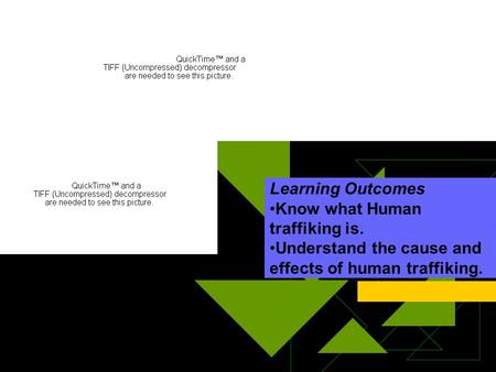 Learning Outcomes Know what Human traffiking is. Understand the cause and effects of human traffiking.