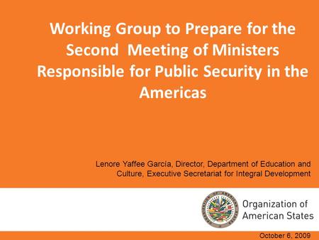 Working Group to Prepare for the Second Meeting of Ministers Responsible for Public Security in the Americas October 6, 2009 Lenore Yaffee García, Director,