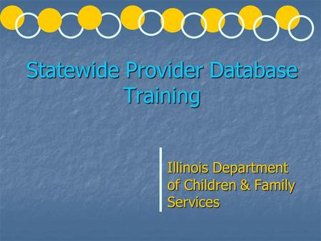 Statewide Provider Database Training Illinois Department of Children & Family Services.