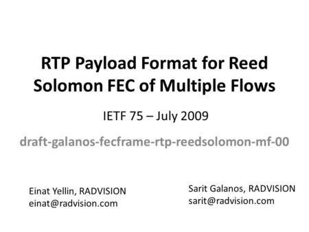 RTP Payload Format for Reed Solomon FEC of Multiple Flows