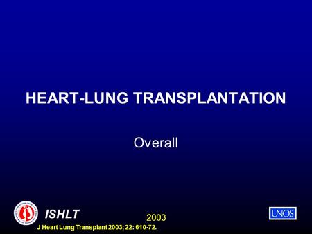 2003 ISHLT J Heart Lung Transplant 2003; 22: 610-72. HEART-LUNG TRANSPLANTATION Overall.