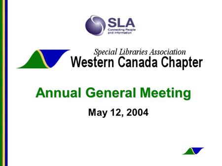 Annual General Meeting May 12, 2004. AGM Agenda Call to order Approval of minutes of 2003 AGM Treasurers Report Communication Directors Report Year in.
