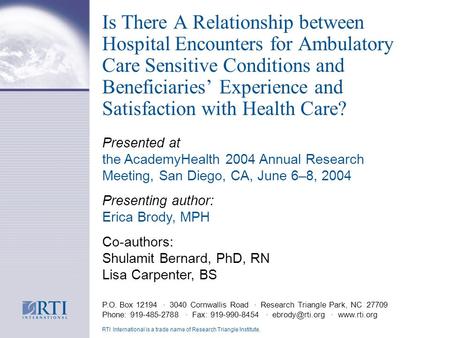 Is There A Relationship between Hospital Encounters for Ambulatory Care Sensitive Conditions and Beneficiaries Experience and Satisfaction with Health.