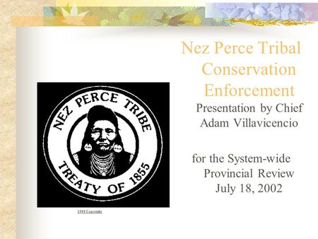 Nez Perce Tribal Conservation Enforcement Presentation by Chief Adam Villavicencio for the System-wide Provincial Review July 18, 2002 1995 Copyright.