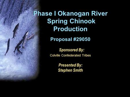 Phase I Okanogan River Spring Chinook Production Proposal #29050 Sponsored By: Colville Confederated Tribes Presented By: Stephen Smith.