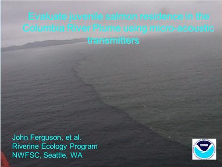 Evaluate juvenile salmon residence in the Columbia River Plume using micro-acoustic transmitters John Ferguson, et al. Riverine Ecology Program NWFSC,