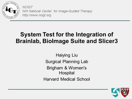 NCIGT NIH National Center for Image-Guided Therapy  System Test for the Integration of Brainlab, BioImage Suite and Slicer3 Haiying.