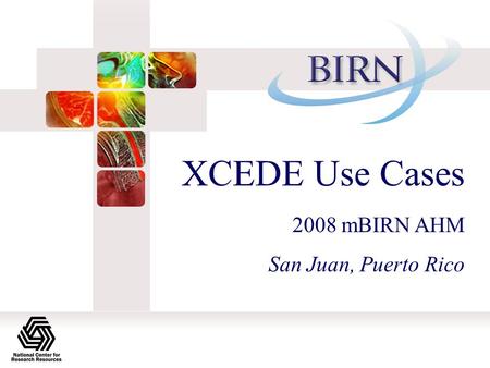 XCEDE Use Cases 2008 mBIRN AHM San Juan, Puerto Rico.