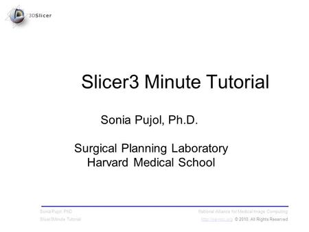 National Alliance for Medical Image Computing  © 2010, All Rights Reserved Sonia Pujol, PhD Slicer3Minute Tutorial Sonia.