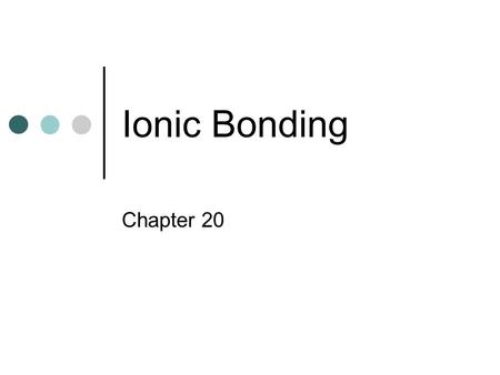 Ionic Bonding Chapter 20.