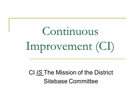 Continuous Improvement (CI) CI IS The Mission of the District Sitebase Committee.