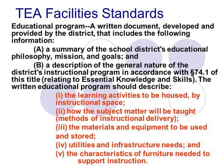 TEA Facilities Standards