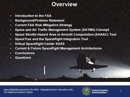 Overview Introduction to the FAA Background/Problem Statement
