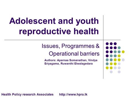 Adolescent and youth reproductive health