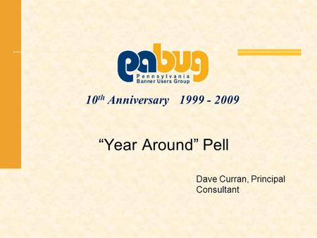 10 th Anniversary 1999 - 2009 Year Around Pell Dave Curran, Principal Consultant.