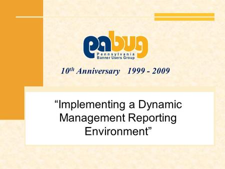 10 th Anniversary 1999 - 2009 Implementing a Dynamic Management Reporting Environment.