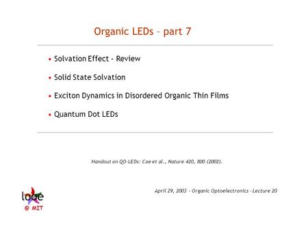 Organic LEDs – part 7 • Solvation Effect – Review