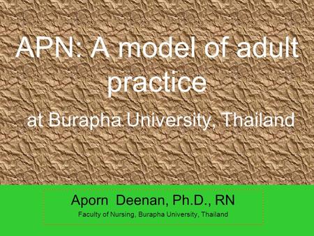 APN: A model of adult practice at Burapha University, Thailand