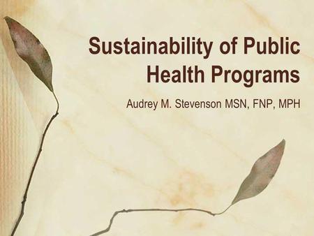Sustainability of Public Health Programs Audrey M. Stevenson MSN, FNP, MPH.