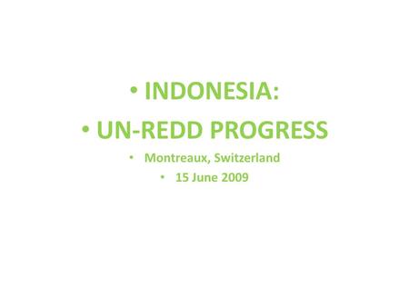 INDONESIA: UN-REDD PROGRESS Montreaux, Switzerland 15 June 2009.